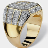 Anillo de diamantes de imitación geométricos chapado en oro de lujo