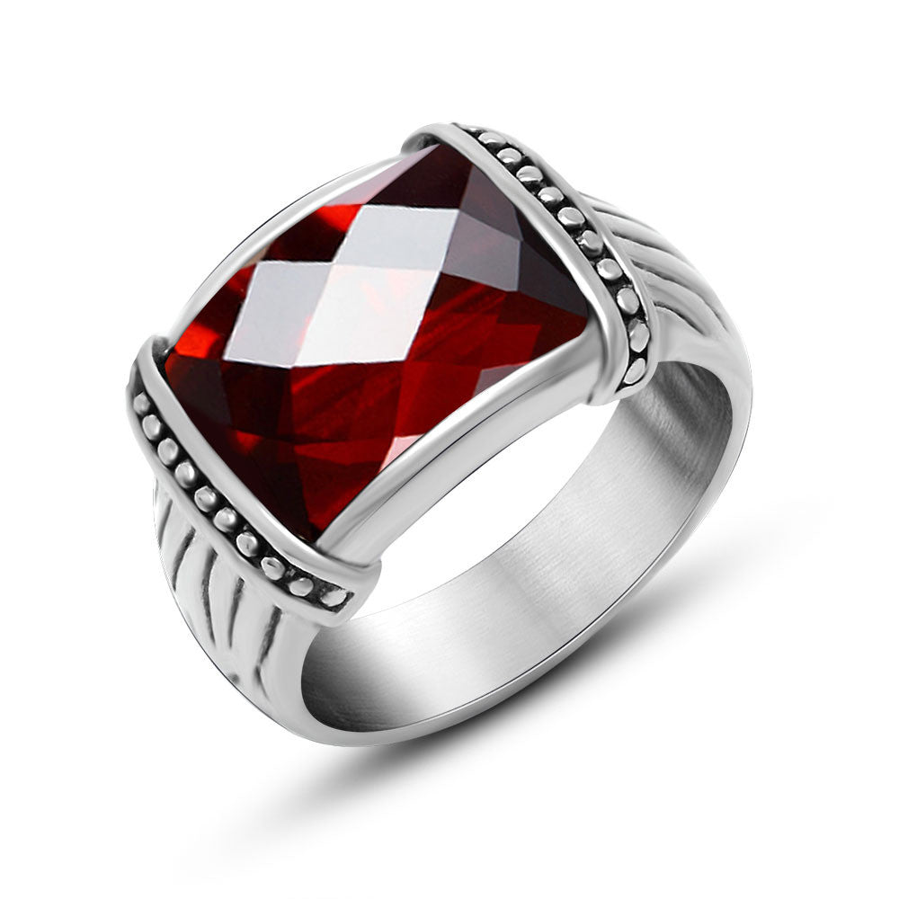 Retro Gemstone Men's Titanium Steel Ring