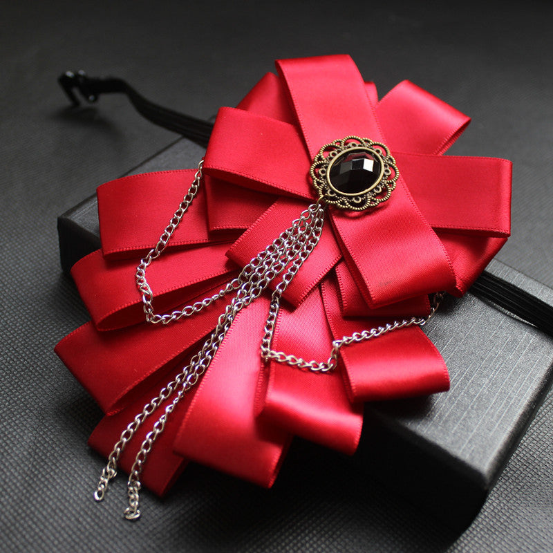 Rhinestone Chained Multilayer Ribbon Elastic Band Tie
