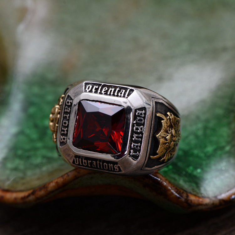 Bague en cristal en zircon rouge géométrique vintage