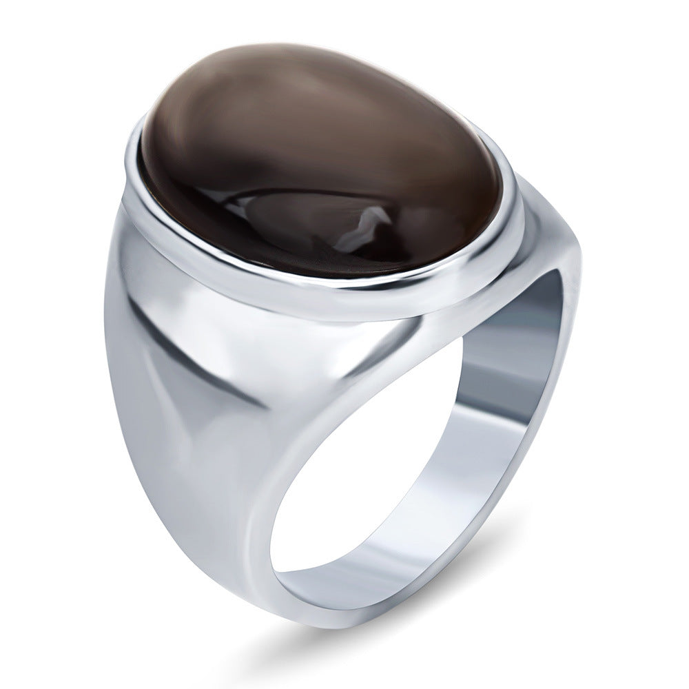 Retro Gemstone Men's Titanium Steel Ring