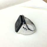 Subtle Patterned Black Onyx Silver Ring