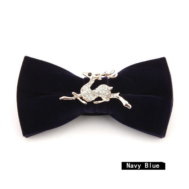 Christmas Rhinestone Alloy Deer Velvet Bow Tie