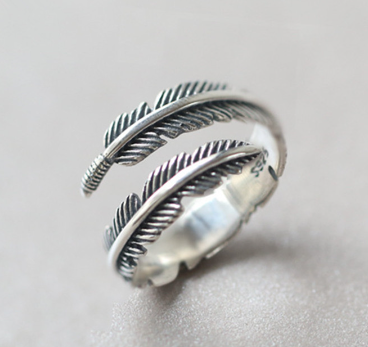 Retro Silver Platting Copper Feather Ring