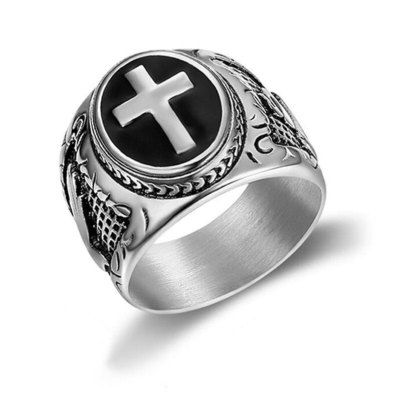 Geometric Cross Design Titanium Steel Ring