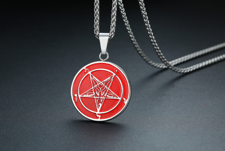 Titanium Steel Lucifer Round Pendant Necklace