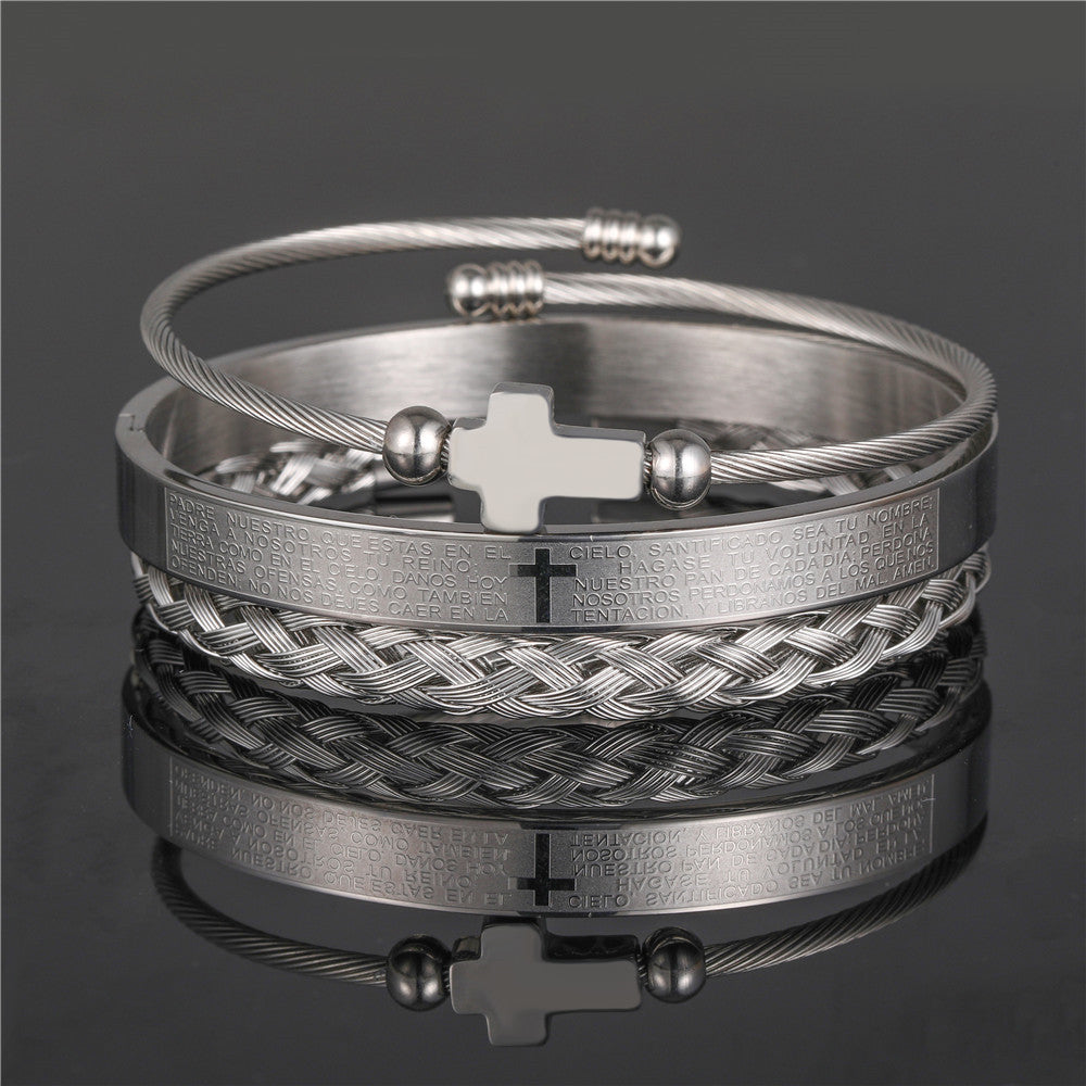 Religiöser Kreuz mit soliden schwarzen Multi -Armband