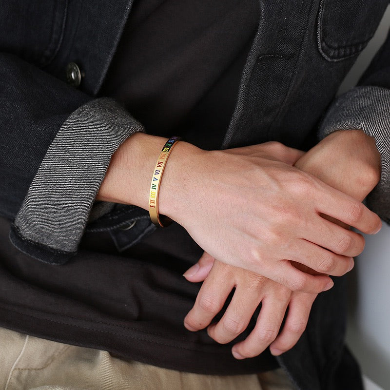 Titanium Steel Roman Numerals Cuff Bracelet