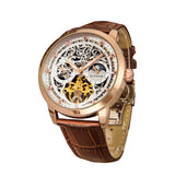 Elegant Geometric Graving Round Leather Watch
