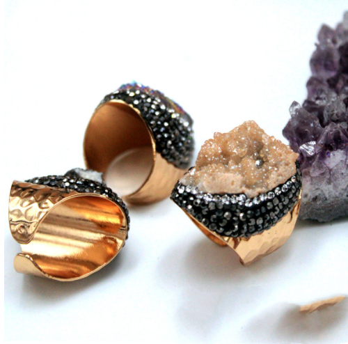 Colorful Agate Crystal Bud Stone Ring