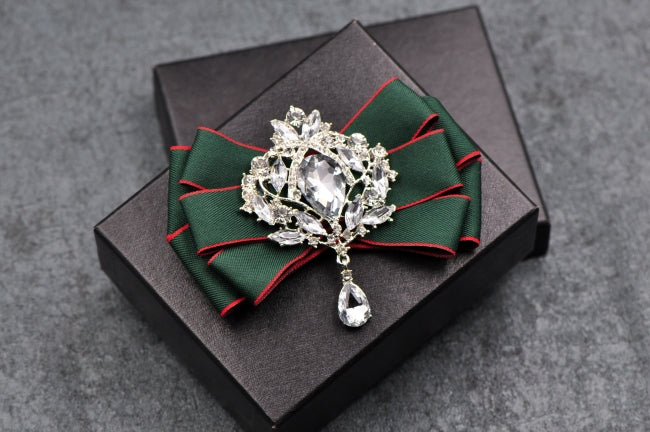 Flower Rhinestone Design Ribbon Bow Tie