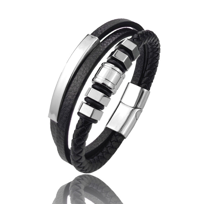 Multi Strap Leather Cord Bracelet