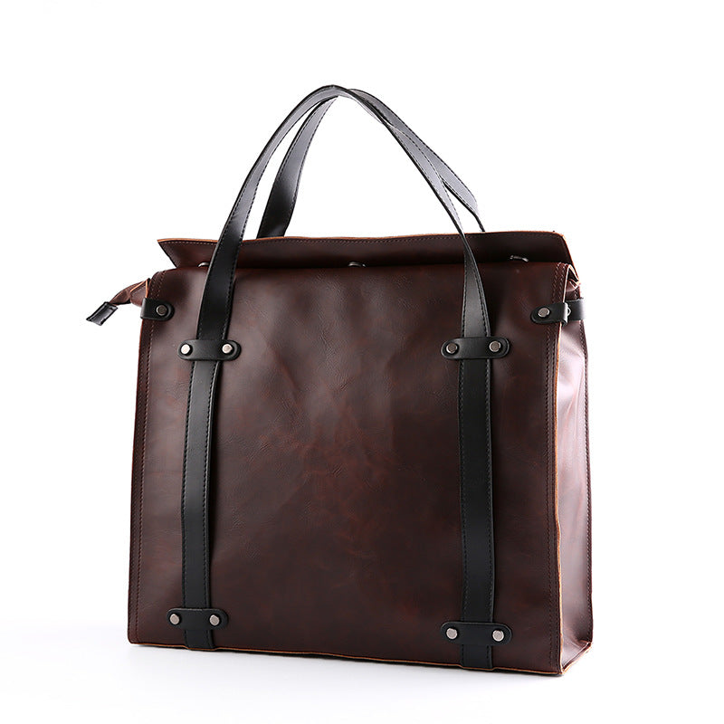 Brown Solid Leather Big Capacity Hand Bag