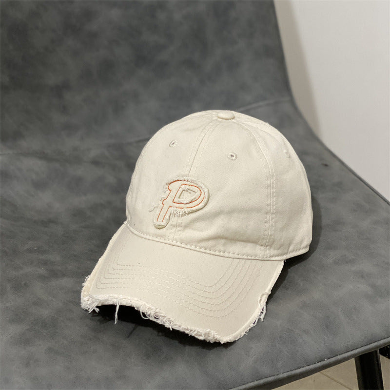 P Letter Stitching Ripped Cap