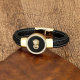 Panther Head Rhinestone Leather Bracelet