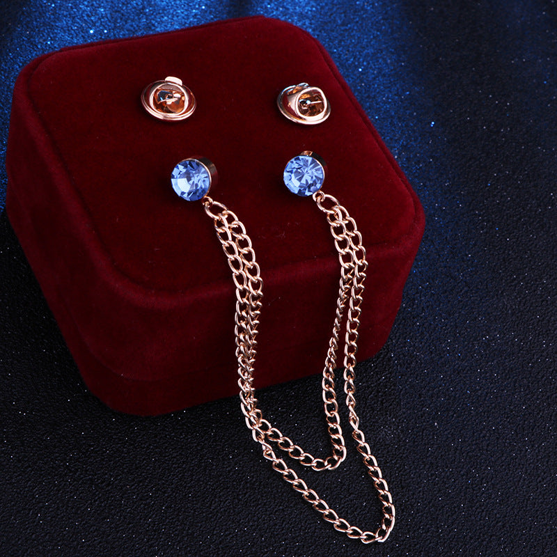 Broche de cadena doble decorado con diamantes de imitación