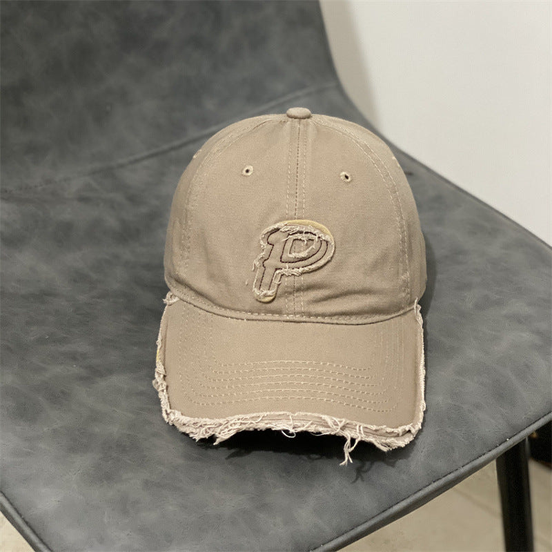 P Letter Stitching Ripped Cap