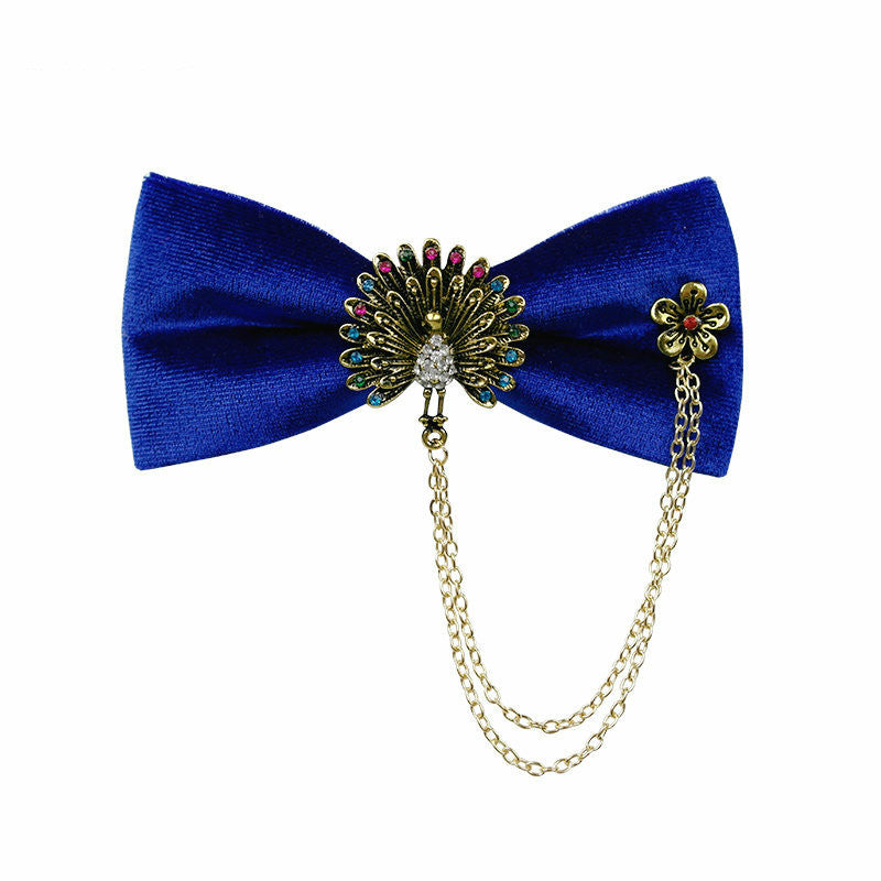 Peacock Rhinestone Design Velvet Bow Tie