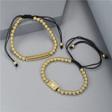 Rectangle Micro Inlaid Metal Beads Bracelet