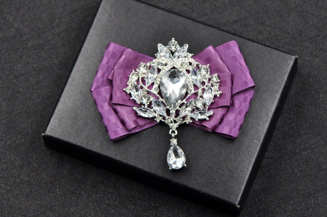 Flower Rhinestone Design Ribbon Bow Tie