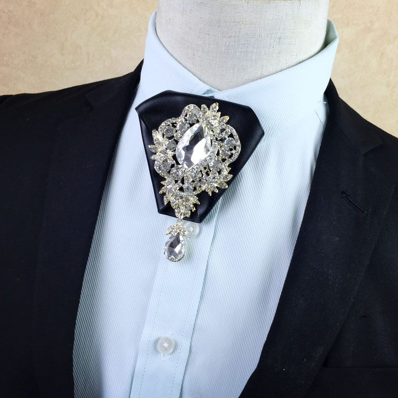 Metal And Rhinestone Decorated Diamond Shape Tie