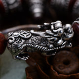 Six-Character Mantra Wooden Silver Bracelets