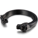 Lioness Heads Leather Metal Cuff Bracelet