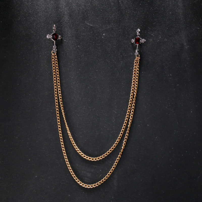 Broche Vintage Doble Cruz Y Cadena