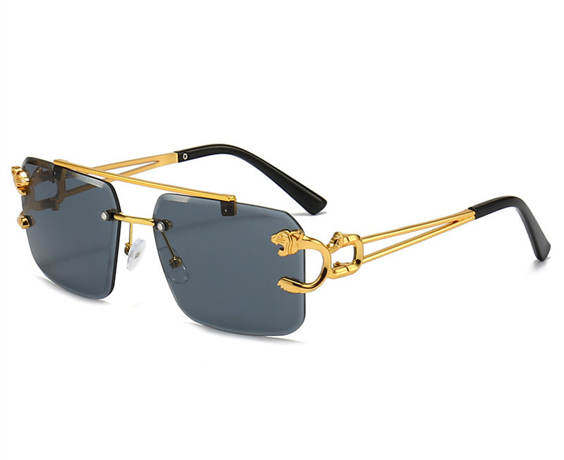 Double Beam Trimmed with Leopard Decoration Sunglasses