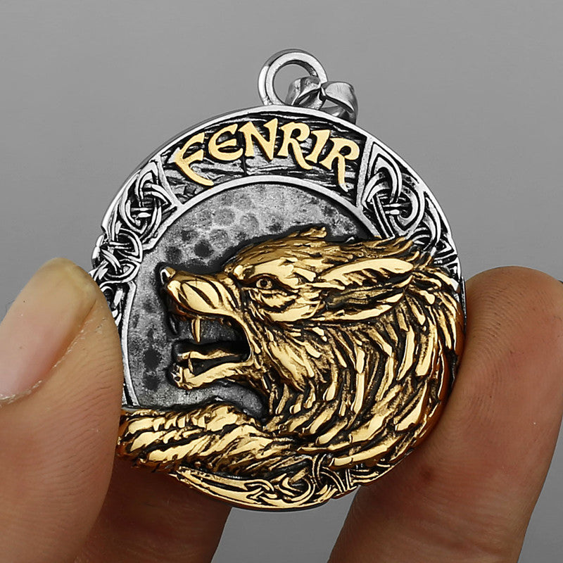 Collar con colgante de acero de titanio Viking Wolf Fenrir