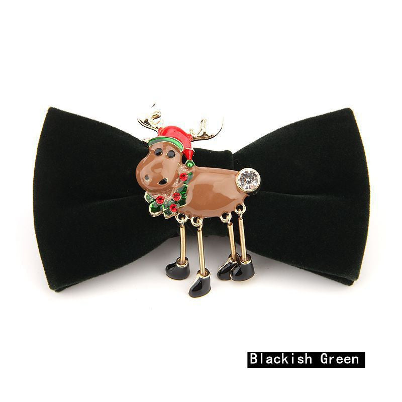Christmas Rhinestone Alloy Deer Velvet Bow Tie