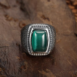 Square Green Gemstone Titanium Steel Ring