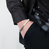 White Beads with Titanium Steel Chain Bracelet
