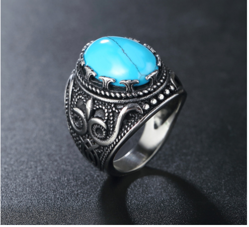 レトロエスニック彫刻天然石リング