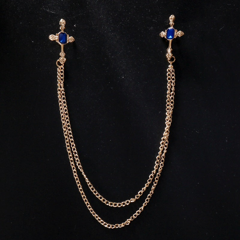 Broche Vintage Doble Cruz Y Cadena