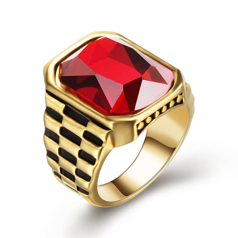 Retro Gemstone Men's Titanium Steel Ring