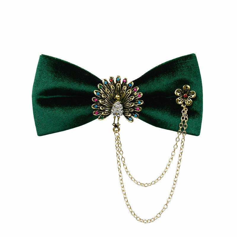 Peacock Rhinestone Design Velvet Bow Tie
