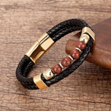 Stone Double Woven Leather Bracelet