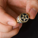 Five-pointed Star Silver And Black Agate Ring