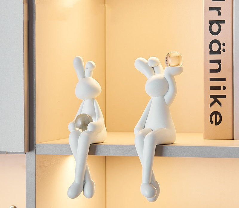 Sitting Rabbit With Crystal Ball Statue