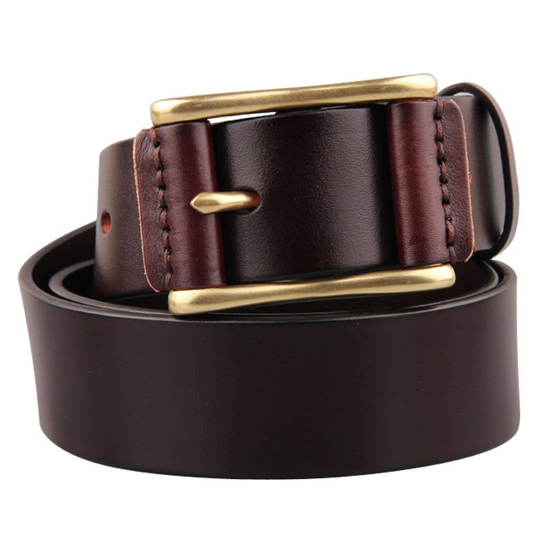 Casual Golden Brass Buckle Leather Belt