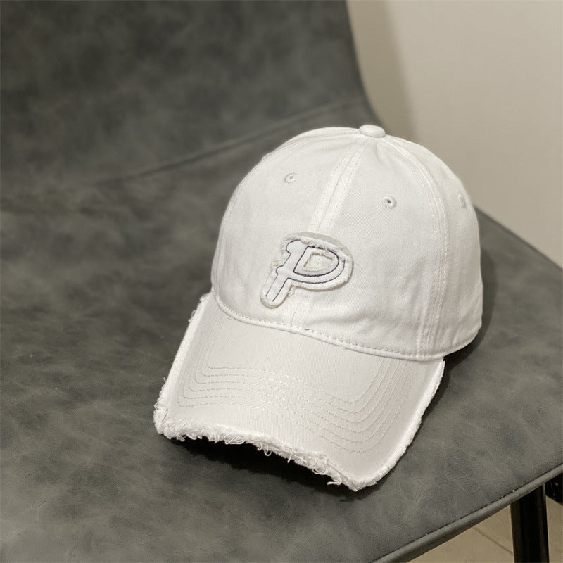 P Letter Stitching Ripped Cap