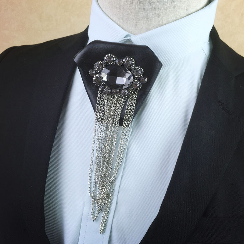 Metal And Rhinestone Decorated Diamond Shape Tie