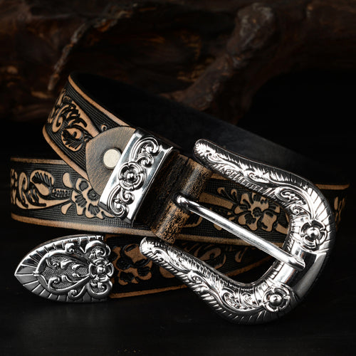 Gothic Carved Buckle Leather Belt