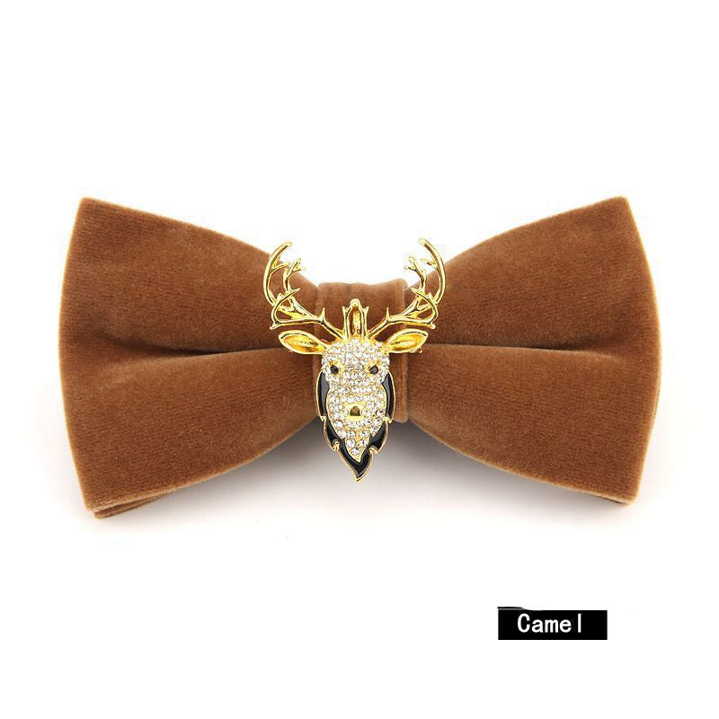 Christmas Rhinestone Alloy Deer Velvet Bow Tie