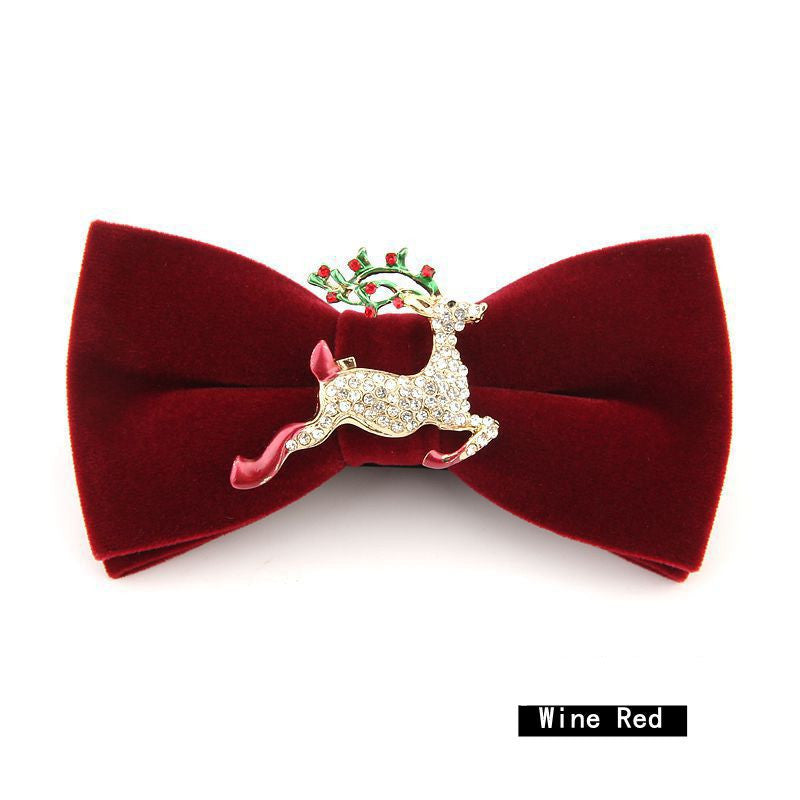 Christmas Rhinestone Alloy Deer Velvet Bow Tie