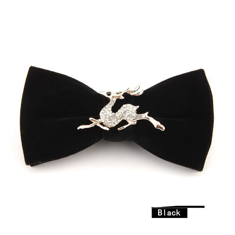 Christmas Rhinestone Alloy Deer Velvet Bow Tie