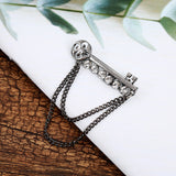 Key & Chain With Rhinestone Pin Brooch