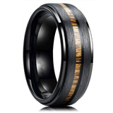 Black Narrow Wood Grain Stainless Ring