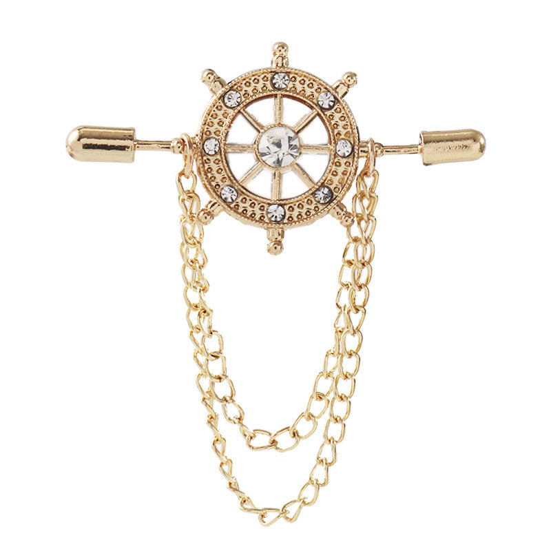 Broche de alfiler de diamantes de imitación de rueda de barco de aleación
